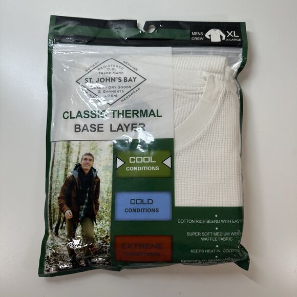 St John's Bay Classic Thermal Base Layer White L/sleeve Cool Conditions NIB XL - Picture 1 of 9